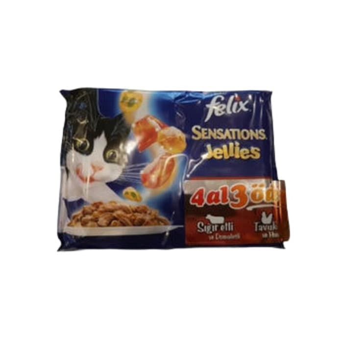 Felix Sensations Sığır Etli Tavuklu Jelli Pouch  Kedi Konserve 100 gr 4 Al 3 Öde