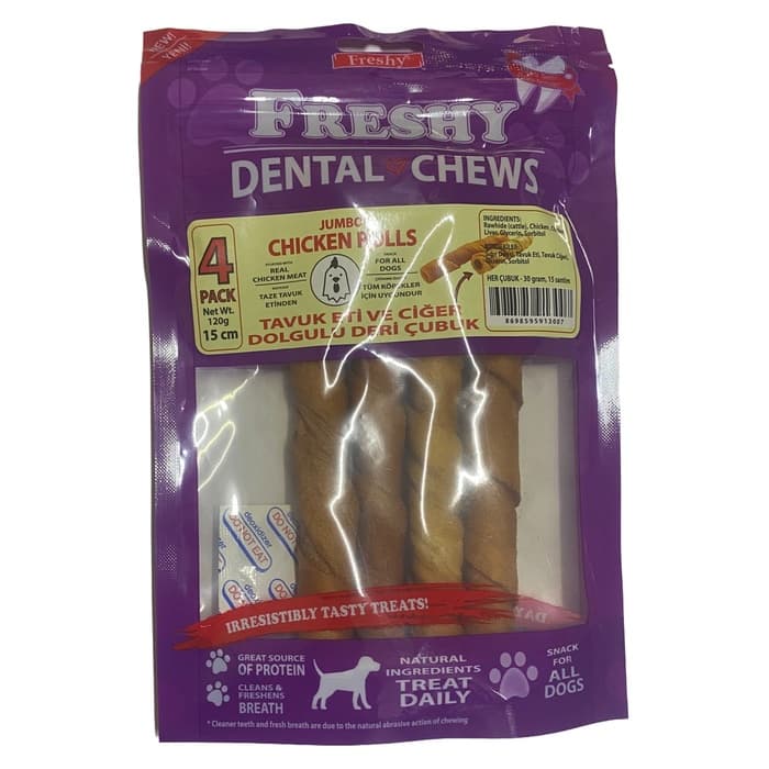 Tavuk Eti Ve Ciğer Dolgulu Deri Çubuk Köpek Ödül Maması 4'lü 120 Gr