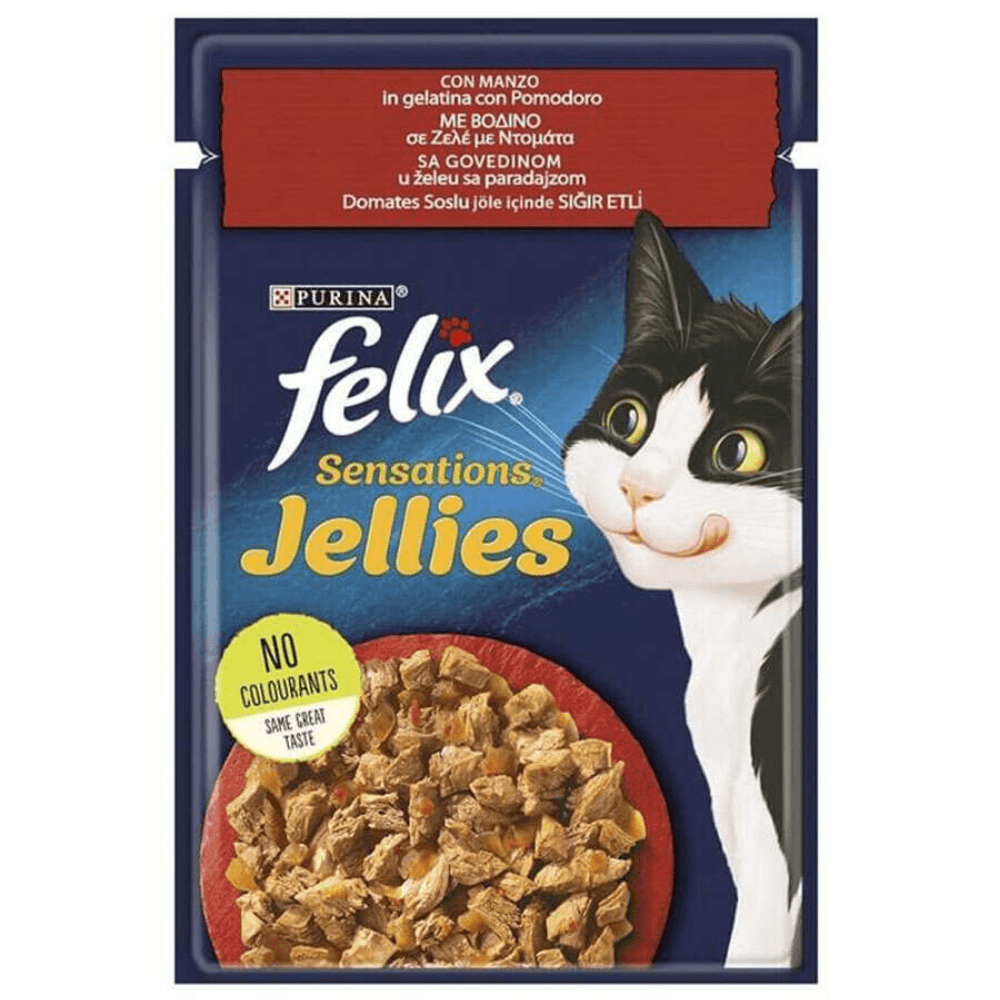 Felix Pouch Jellies Sığır Etli ve Domatesli Yaş Kedi Maması 85 gr