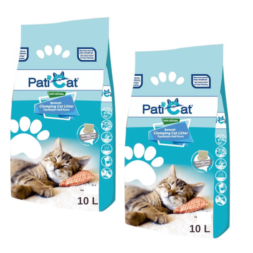 PatiCat Marsilya Sabunlu Topaklanan Bentonit Kalın Taneli Kedi Kumu 10L x 2 Adet