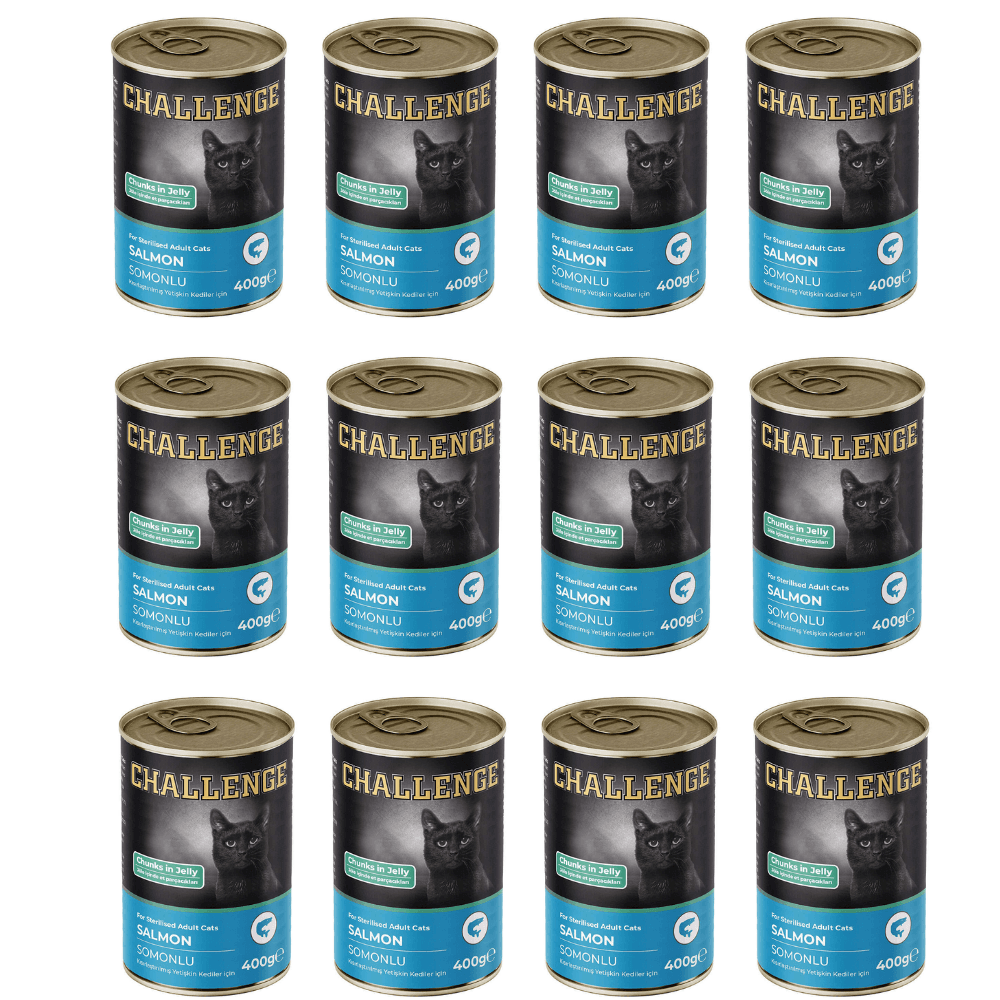 Challange Kısırlaştırılmış Yaş Kedi Maması Somonlu Konserve 400 Gr X 12 Adet