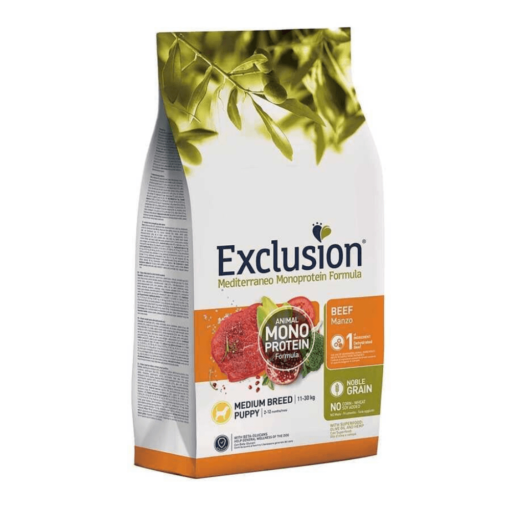 Exclusion Monoprotein Sığır Etli ve Narlı Düşük Tahıllı Orta Irk Yavru Köpek Maması 3kg