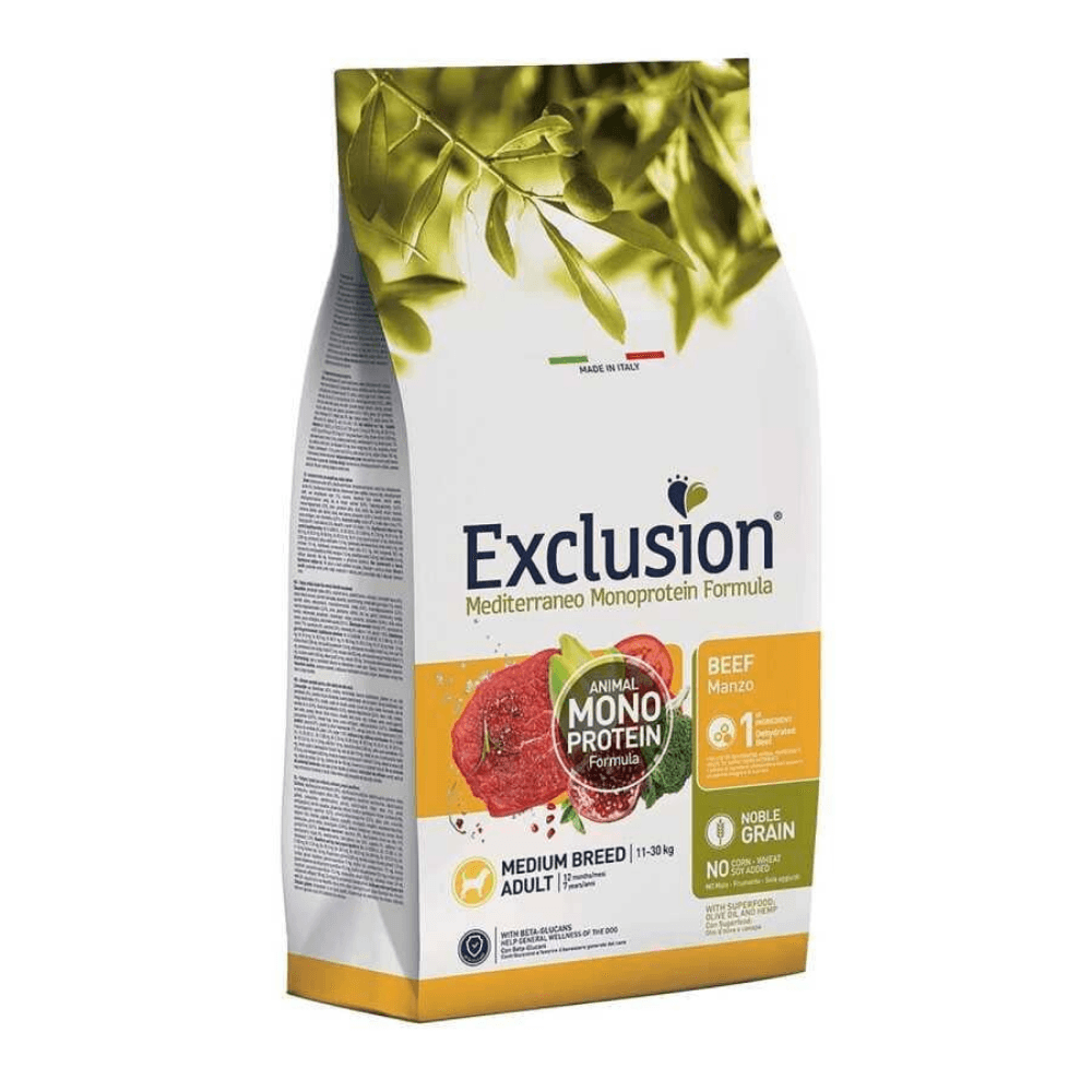 Exclusion Monoprotein Sığır Etli ve Narlı Düşük Tahıllı Orta Irk Yetişkin Köpek Maması 3kg