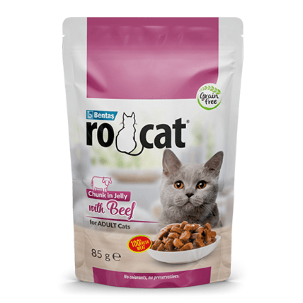 RoCat Yetişkin Kedi Jöle İçerisinde Sığır Etli Pouch Yaş Mama 85 gr