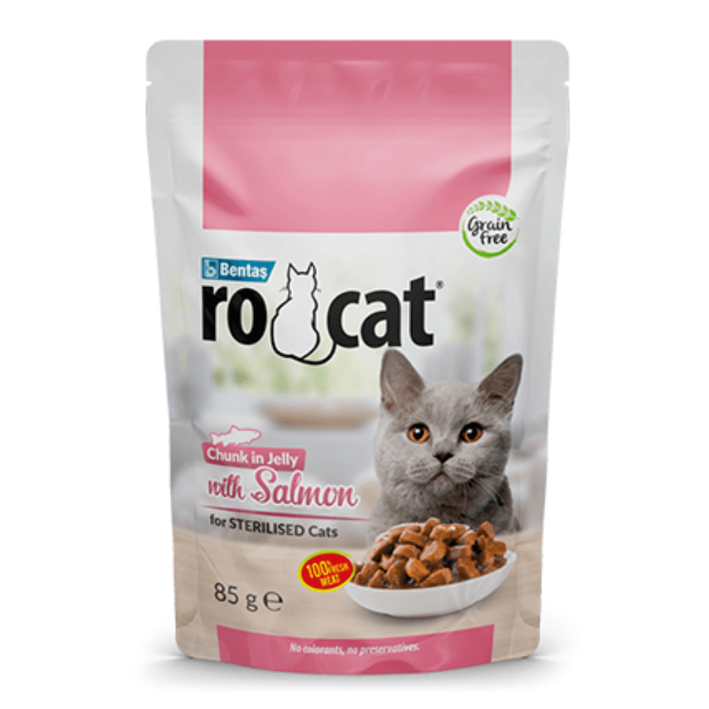 RoCat Kısırlaştırılmış Kedi Jöle İçerisinde Somonlu Pouch Yaş Mama 85 gr