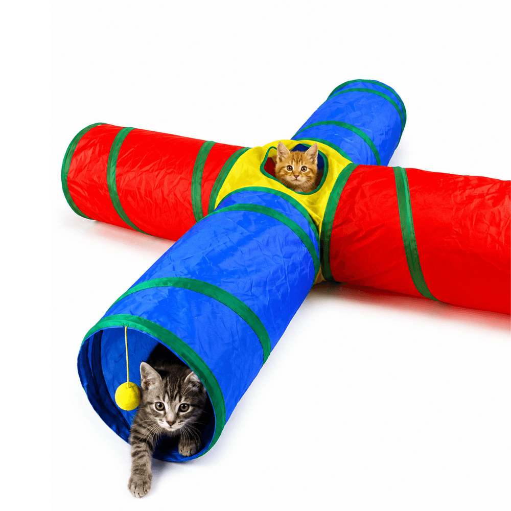 Kedi Köpek Oyun Tüneli Katlanabilir Gökkuşağı 4 Yollu 125 cm