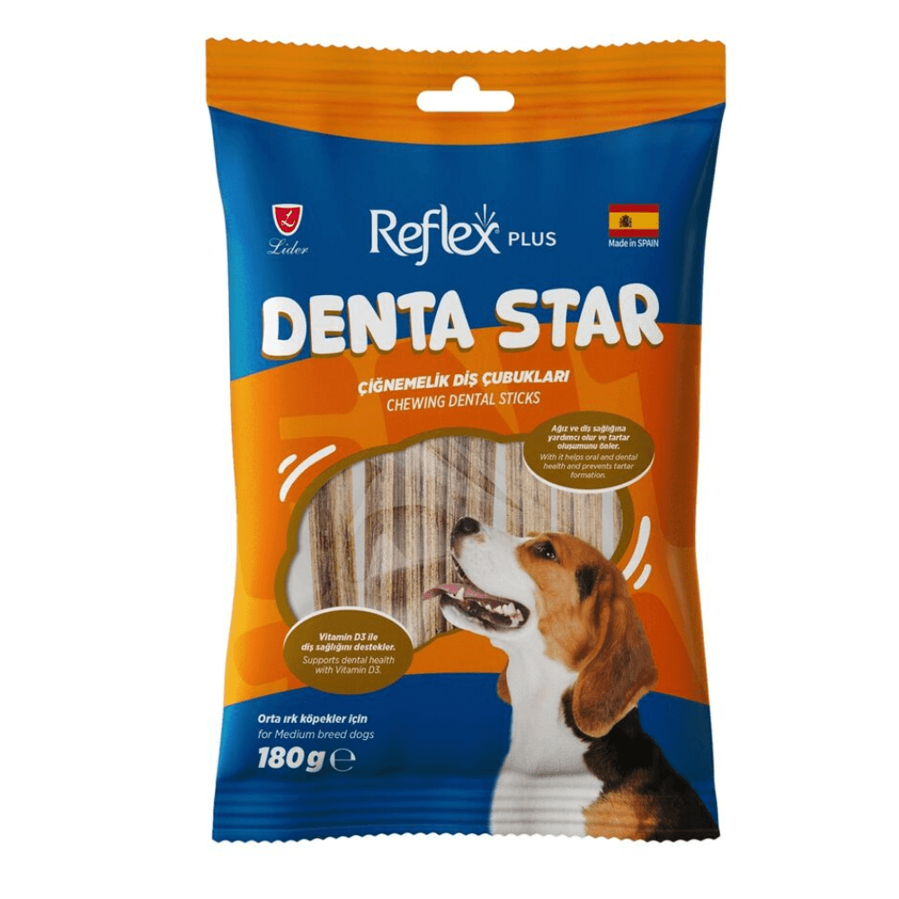 Reflex Plus Denta Star Chewing Dental Sticks Orta Irk Yetişkin Köpek Çiğnemelik Diş Çubukları 180gr