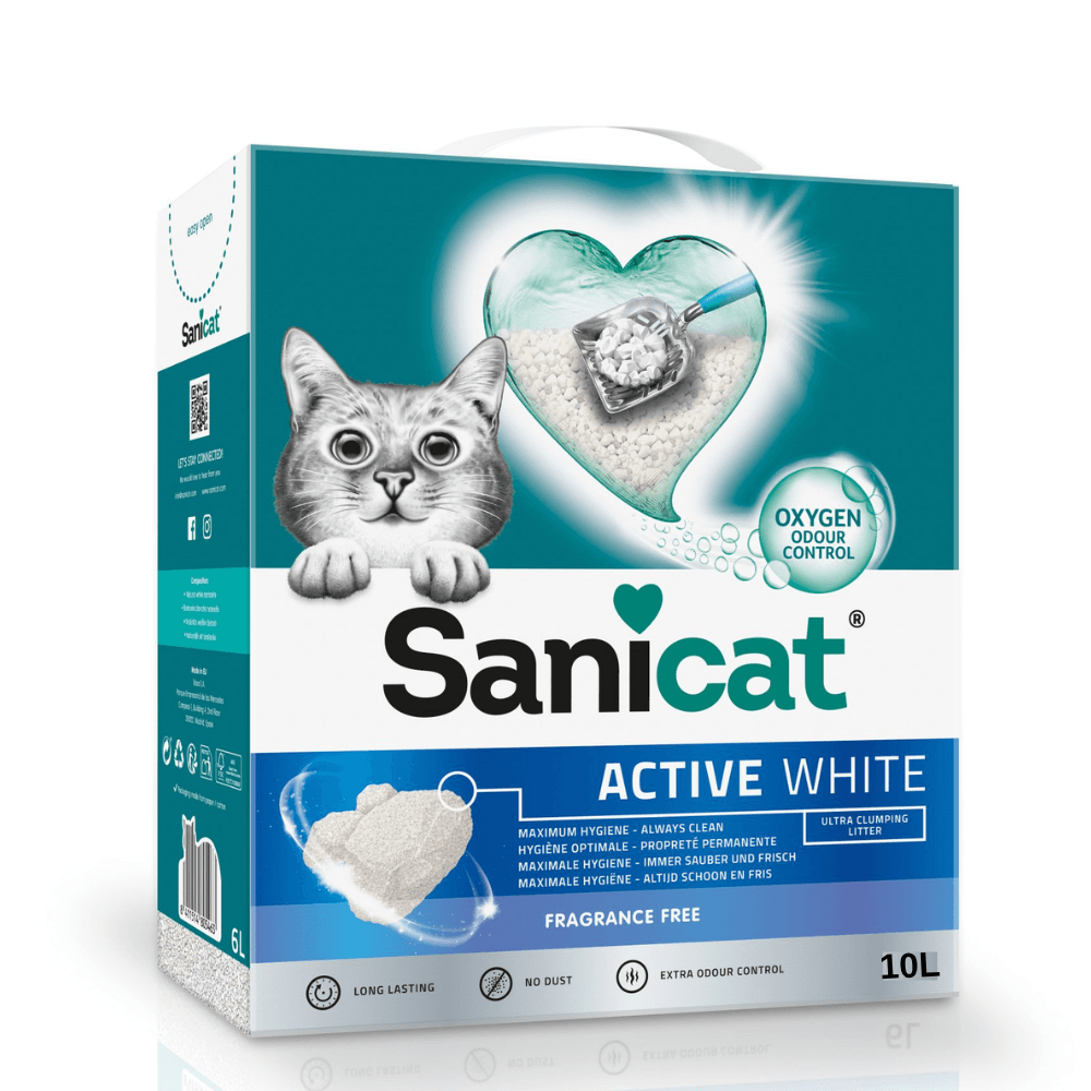 Sanicat Topaklanan Aktif Beyaz Kokusuz Kedi Kumu 10 L