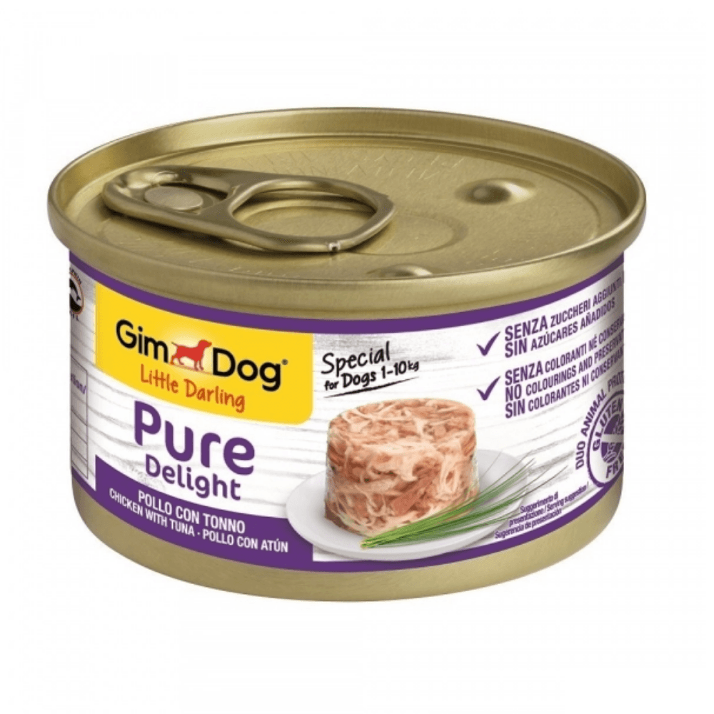 GimDog Pure Delight Jöle İçinde Parça Tavuklu ve Ton Balıklı Yetişkin Köpek Konservesi 85gr