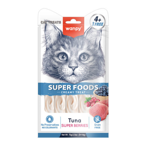 Wanpy Superfood Krema Kedi Ödülü Ton Balığı ve Yaban Mersinli 14 gr 5 Adet