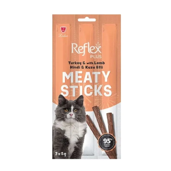 Reflex Plus Hindili ve Kuzu Etli Tahılsız Kedi Ödül Çubuğu 15gr (3'lü)