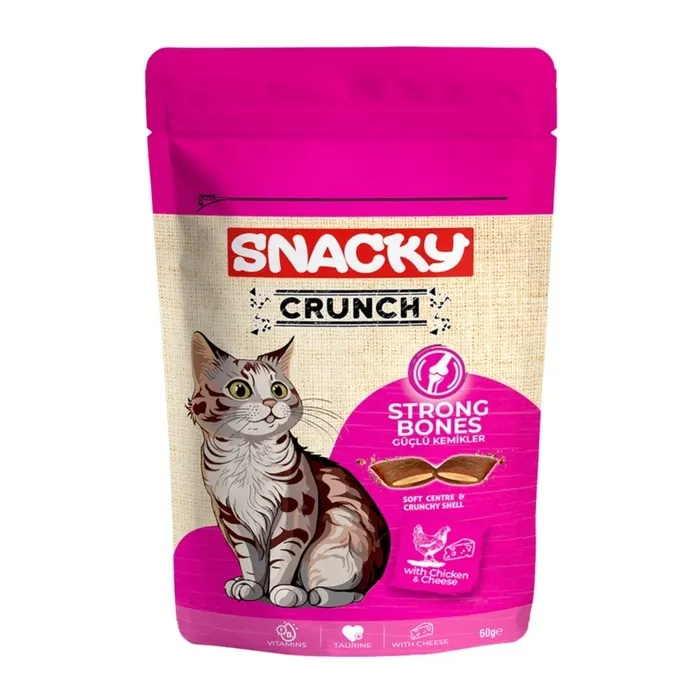 Snacky Crunch Strong Bones Güçlü Kemikler Peynir Tavuk Kedi Ödülü 60 Gr