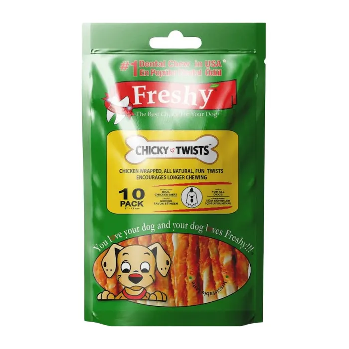 Freshy Tavuklu Twist Kurutulmus Et Kapli Köpek Çigneme Çubuk 10 Adet