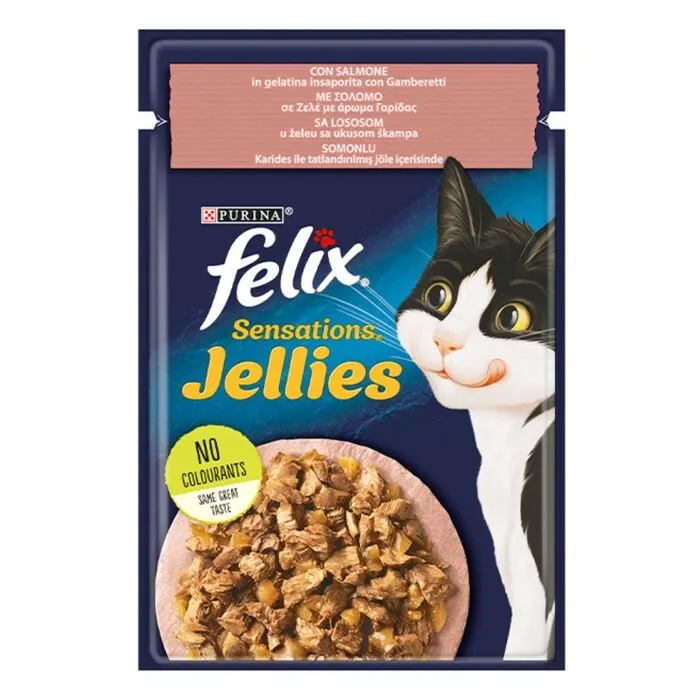 Felix Pouch Jellies Somon Ve Karidesli Yaş Kedi Maması 85 Gr