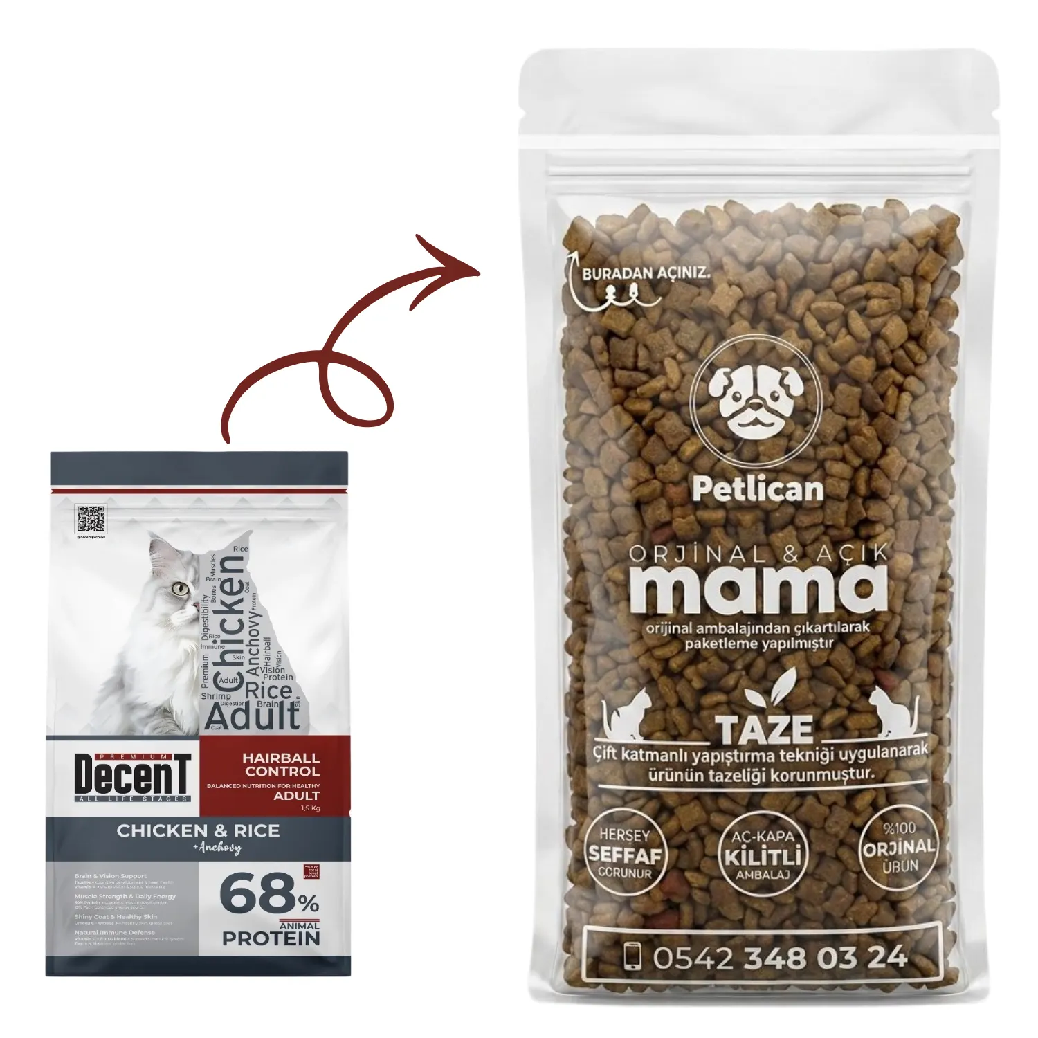 Decent Yetişkin Kedi Maması Tavuklu Ve Pirinçli Açık 1 Kg
