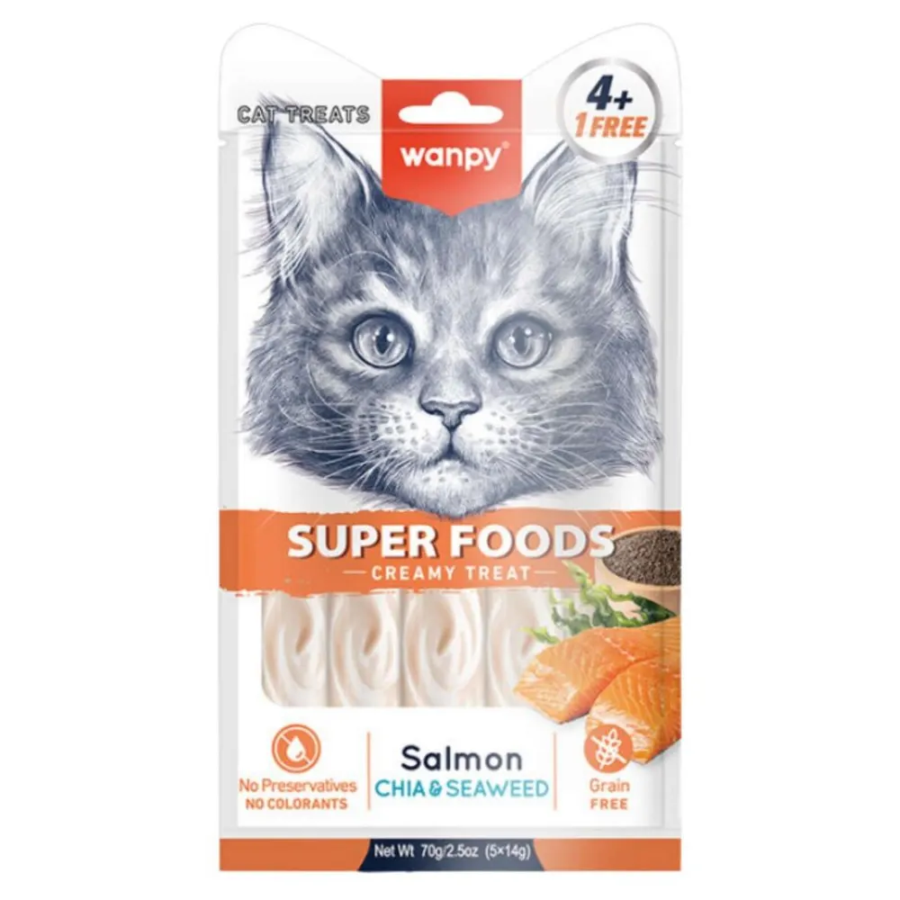 Wanpy Superfood Krema Kedi Ödülü Somonlu Chia Ve Deniz Yosunlu 14 Gr 5 Adet