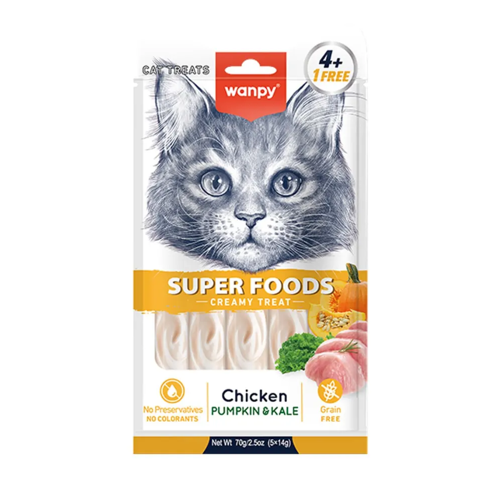 Wanpy Superfood Krema Kedi Ödülü Tavuk Balkabagi Ve Kara Lahanali 14 Gr 5 Adet
