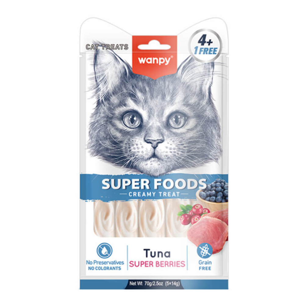 Wanpy Superfood Krema Kedi Ödülü Ton Balığı Ve Yaban Mersinli 14 Gr 5 Adet