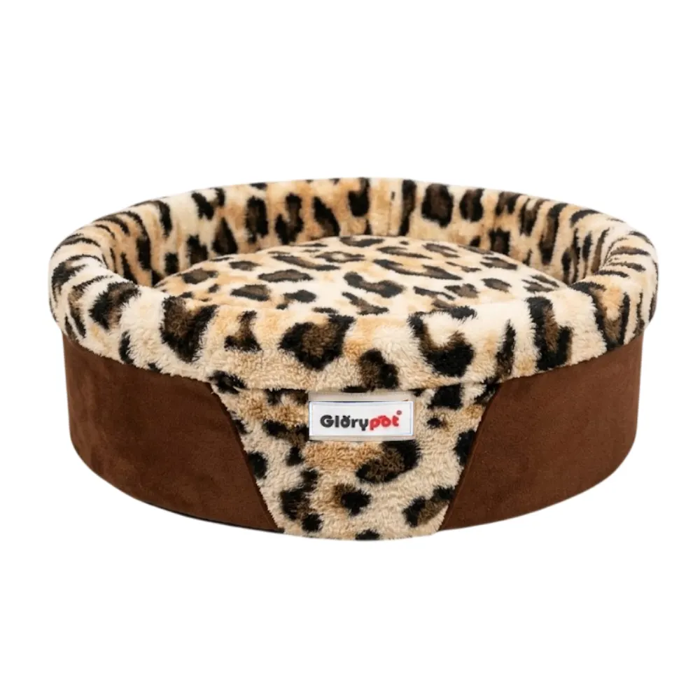 Premium Kadife Dokulu Konforlu Kedi & Köpek Yatağı Leopar Desenli