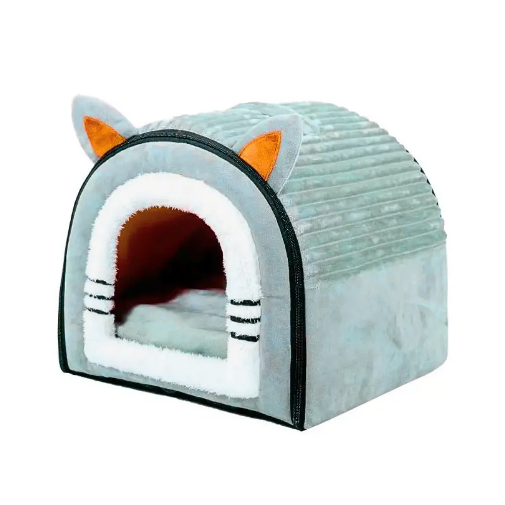 Peluş Tasarımlı Sevimli Kulak Detaylı Kedi & Köpek Evi