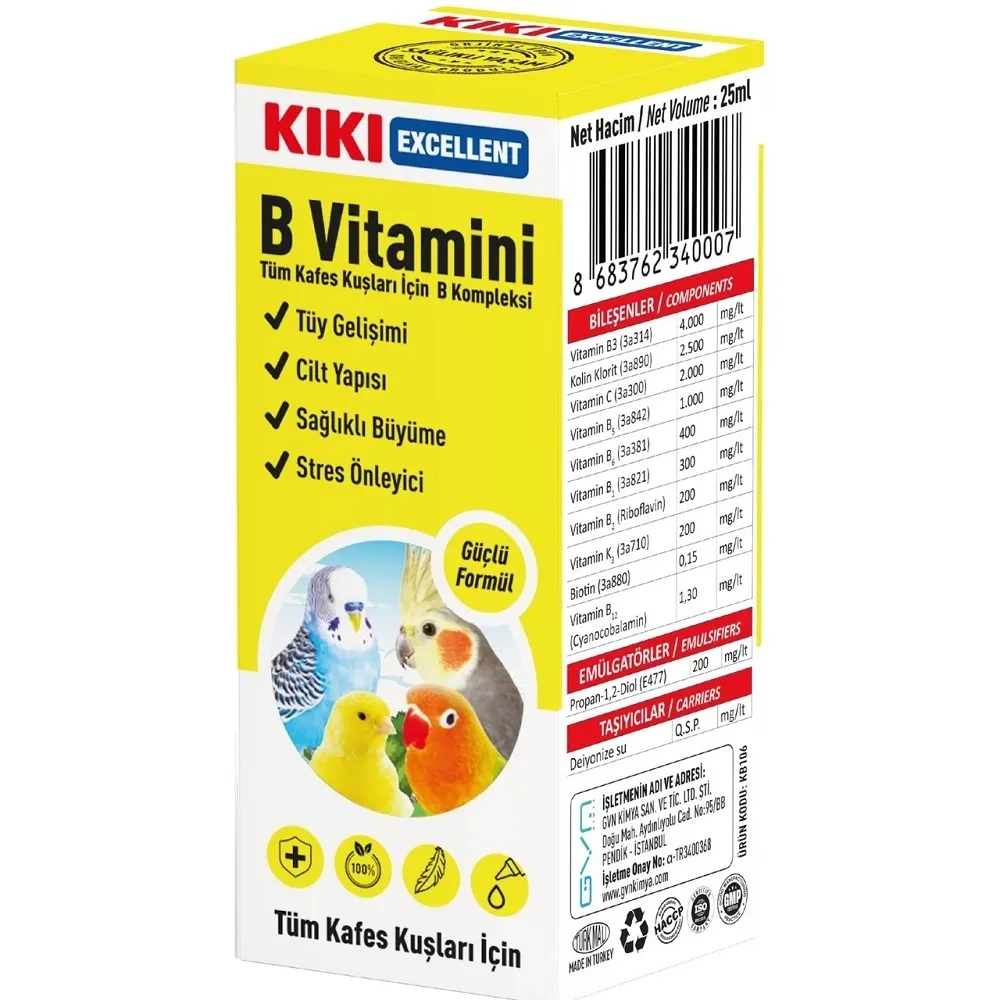 Kiki Excellent Tüm Kafes Kuşları İçin B Vitamini 25 Ml.