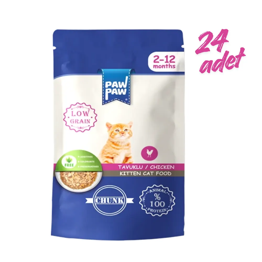 Pawpaw Pouch Kitten Yavru Kedi Maması Tavuklu 85 Gr X 24 Adet