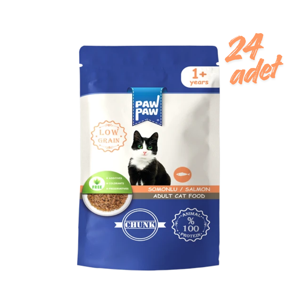 Pawpaw Pouch Yetişkin Kedi Maması Somonlu 85 gr x 24 Adet