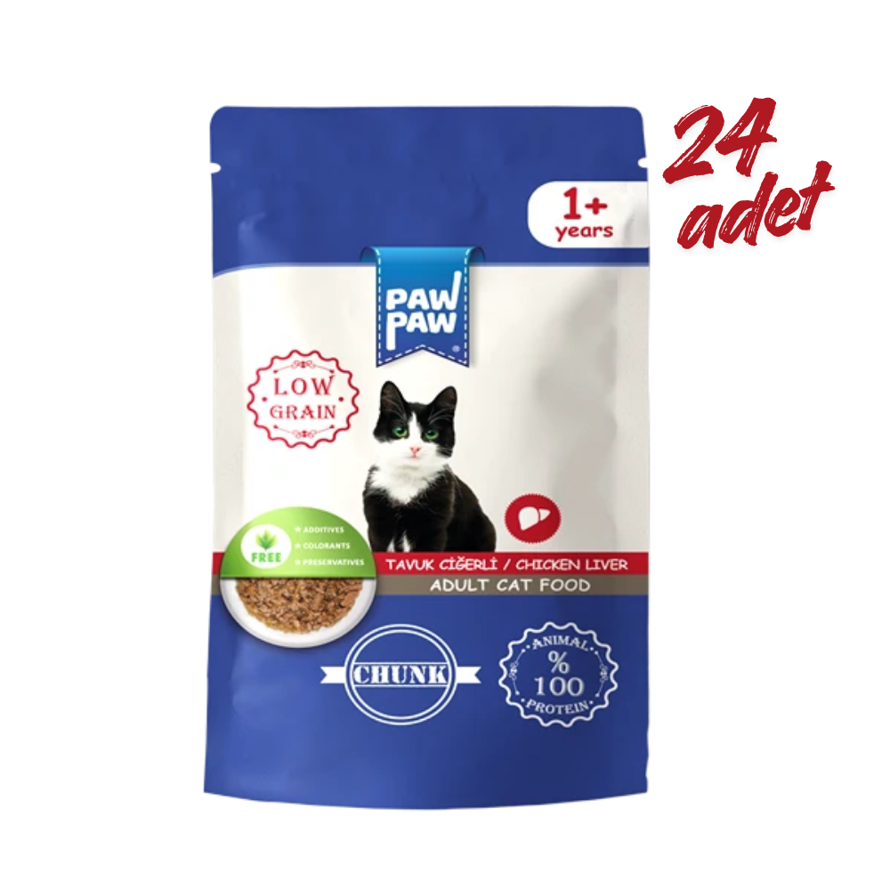 Pawpaw Pouch Yetişkin Kedi Maması Tavuk Ciğerli 85 gr x 24 Adet