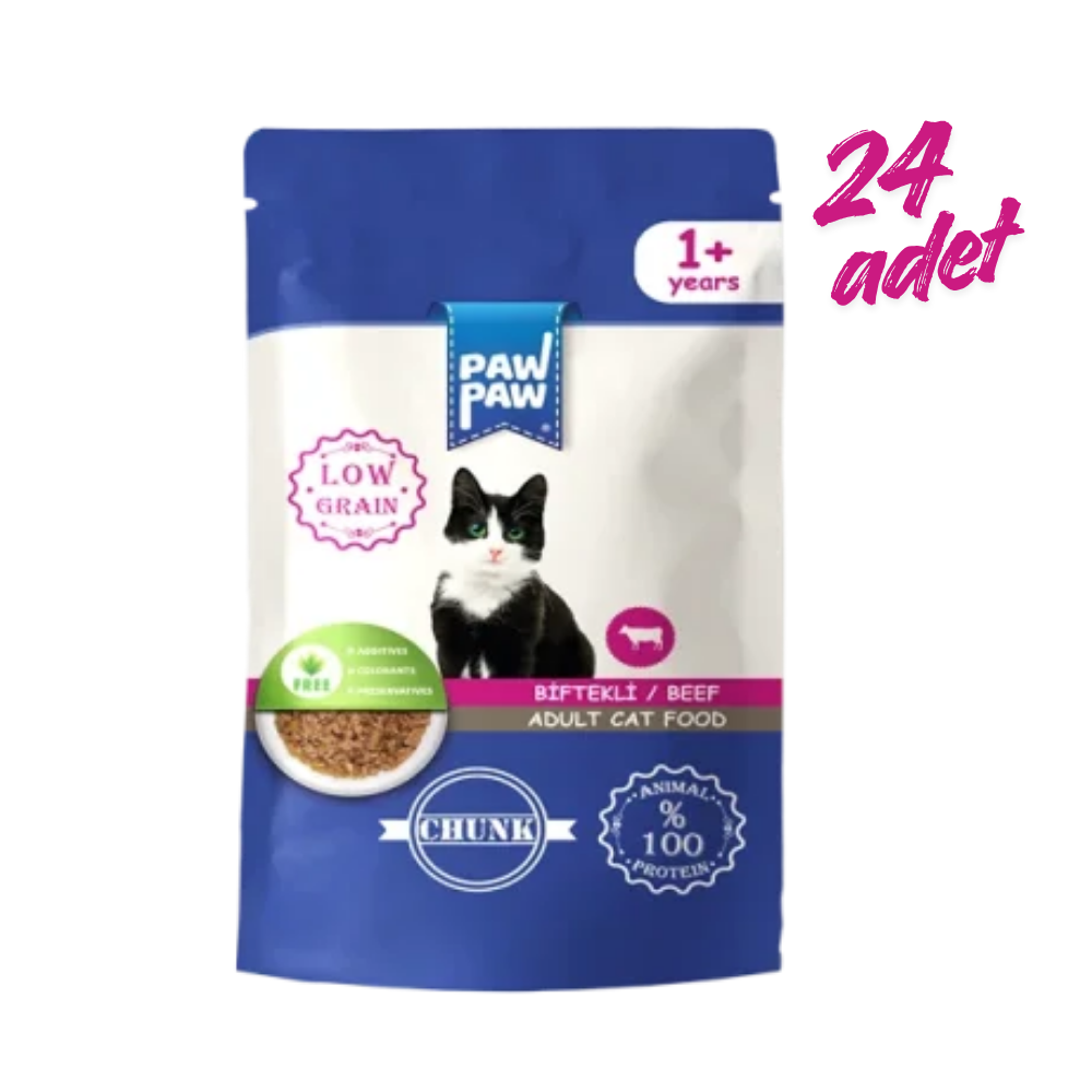 Pawpaw Pouch Yetişkin Kedi Maması Biftekli 85 gr x 24 Adet