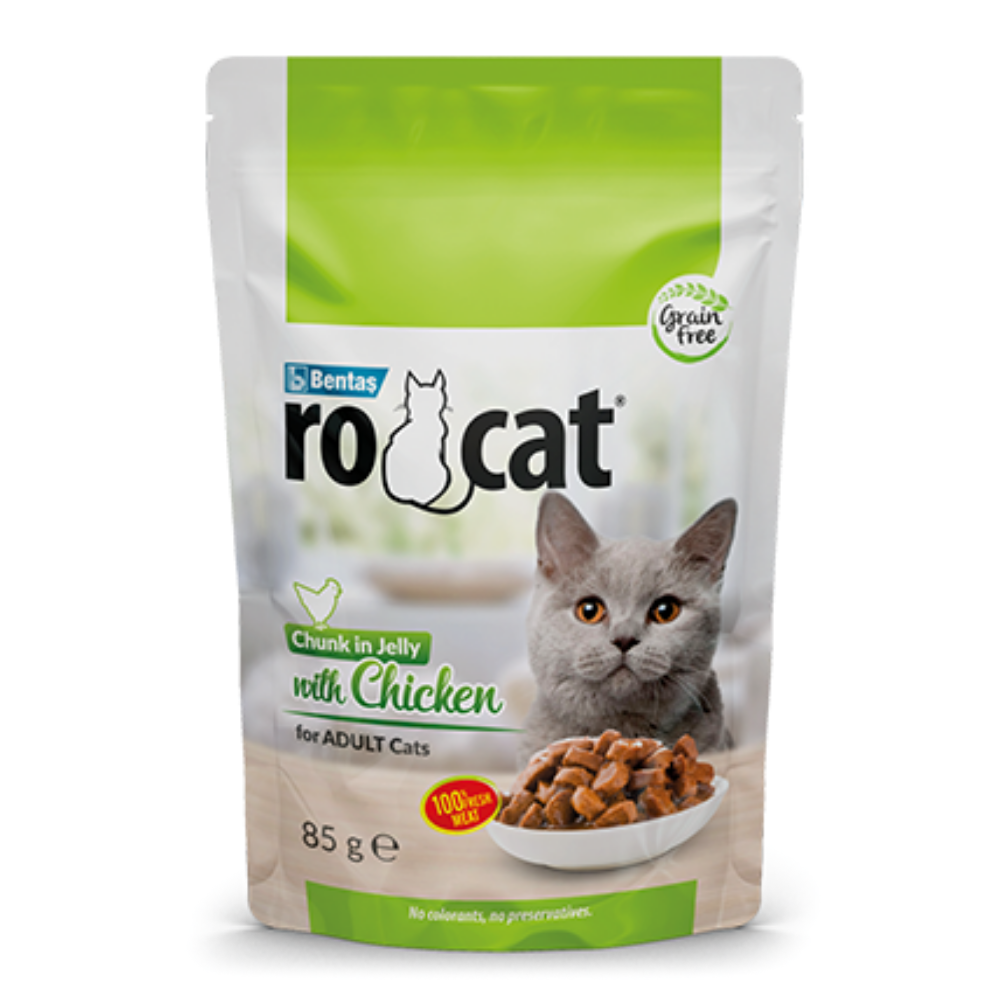 RoCat Yetişkin Kedi Jöle İçerisinde Tavuklu Pouch Yaş Mama 85 gr