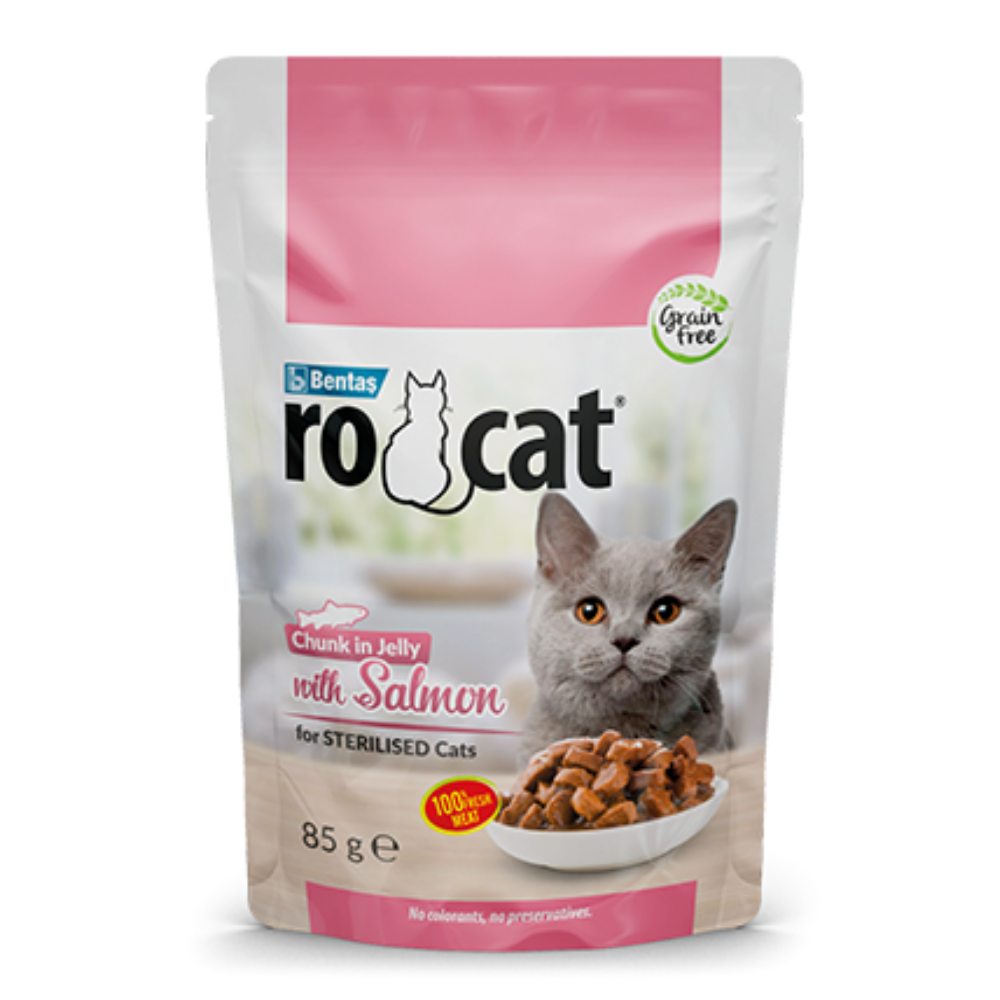 RoCat Kısırlaştırılmış Kedi Jöle İçerisinde Somonlu Pouch Yaş Mama 85 gr