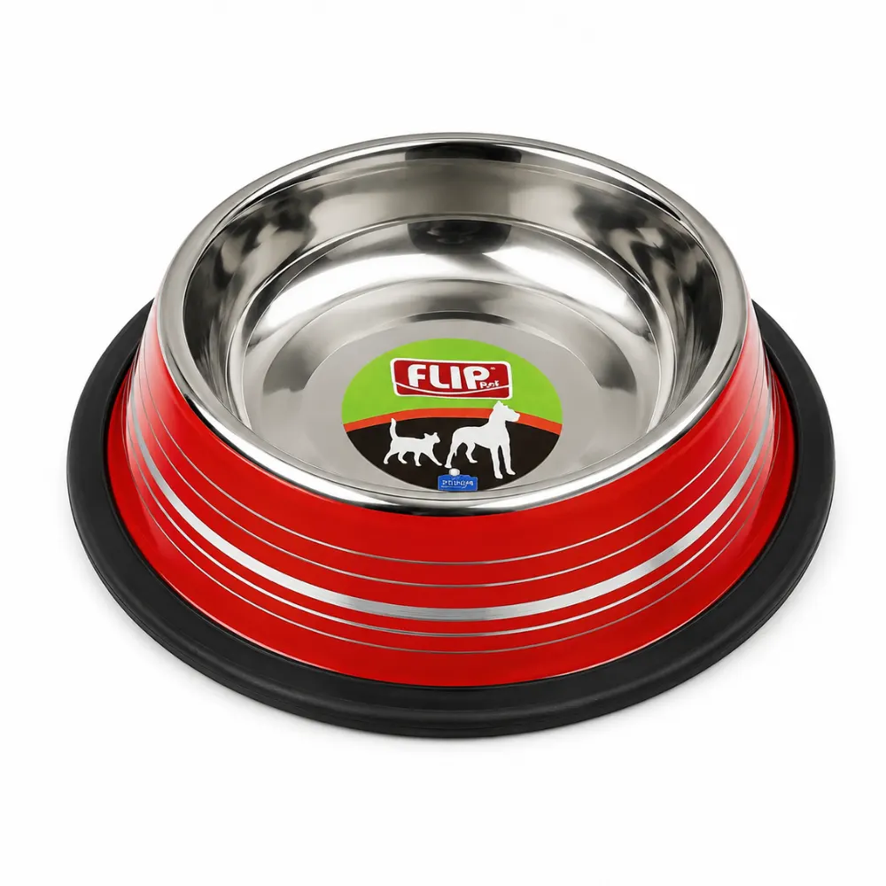 Flip Premium Paslanmaz Çelik Kaydırmaz Tabanlı Kedi & Köpek Su ve Mama Kabı