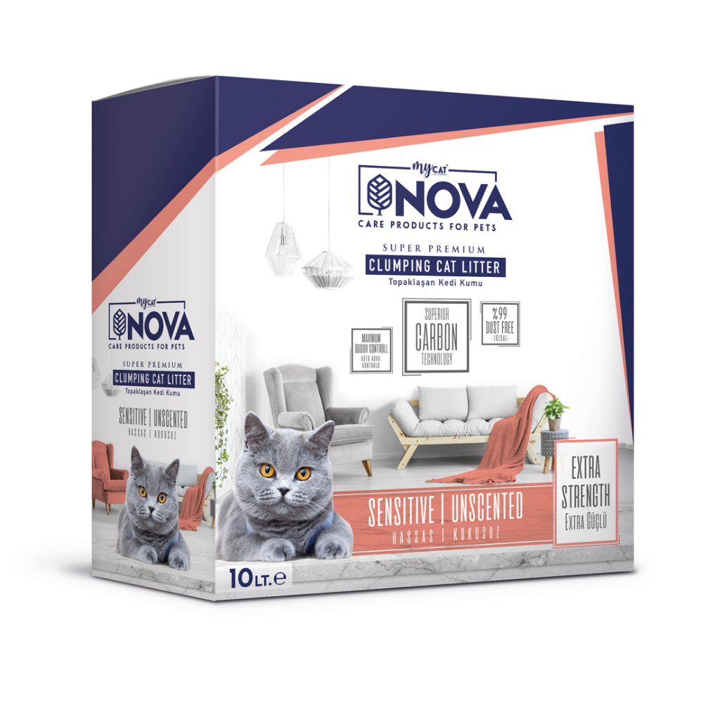 MyCat Nova Extra Güçlü Hassas Kokusuz Premium Kedi Kumu 10 Lt