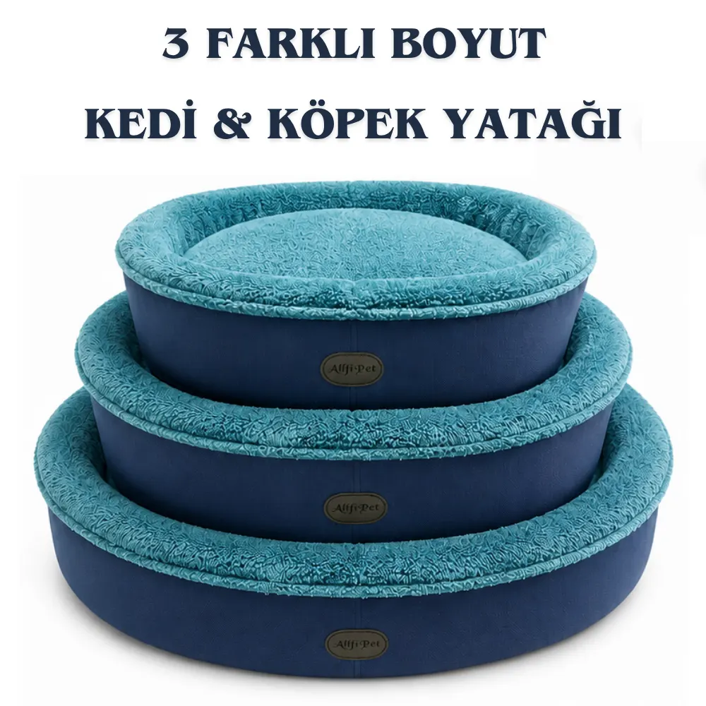 AlfiPet Yuvarlak Peluş Dolgulu Kedi & Köpek Yatağı 3 Farklı Boy