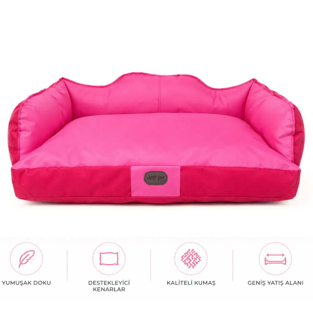 AlfiPet Destekleyici Kenarlı Kral Koltuğu Kedi & Köpek Yatağı – Pembe