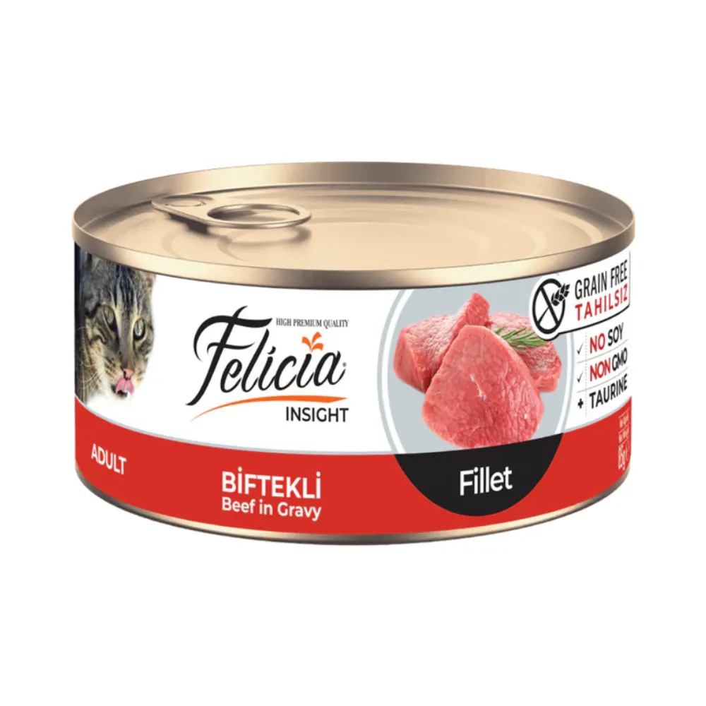 Felicia Tahılsız Konserve Biftekli Fileto Yaş Yetişkin Kedi Maması 85 gr