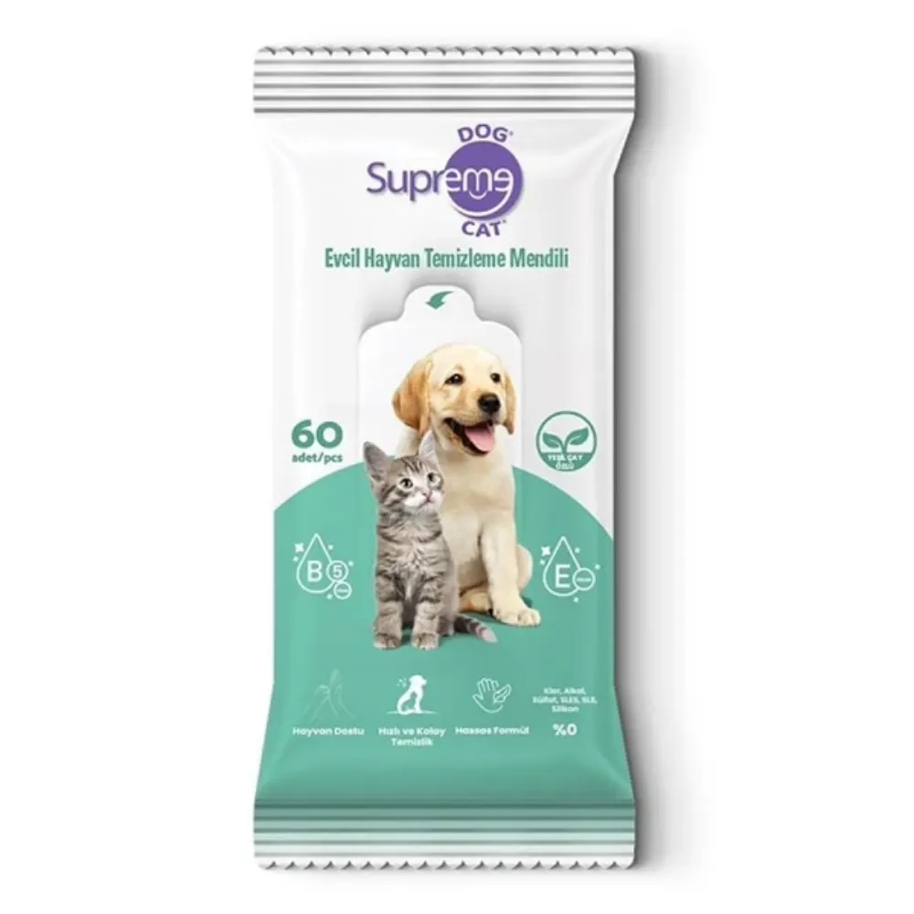 Supreme Cat Yeşil Çaylı Kedi Ve Köpek Temizleme Mendili 60 Adet