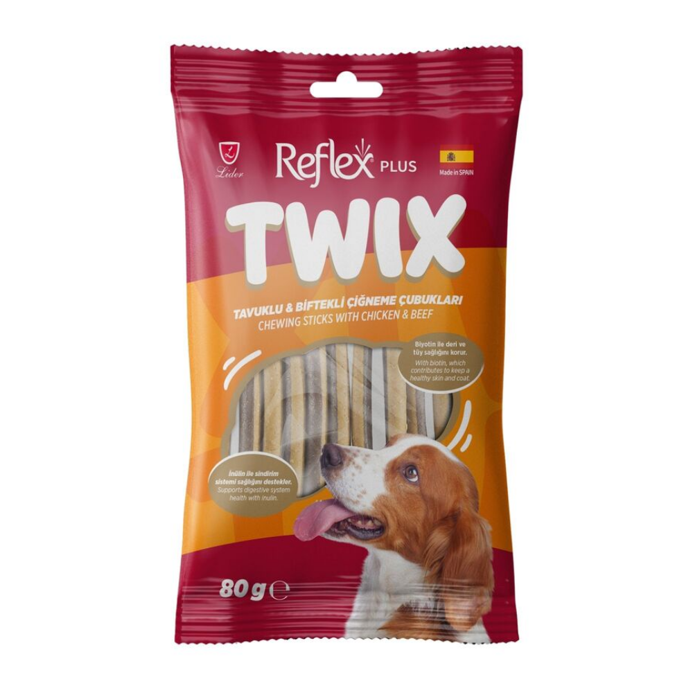 Reflex Plus Twix Chewing Sticks Tavuklu ve Biftekli Köpek Çiğneme Ödül Çubukları 80gr
