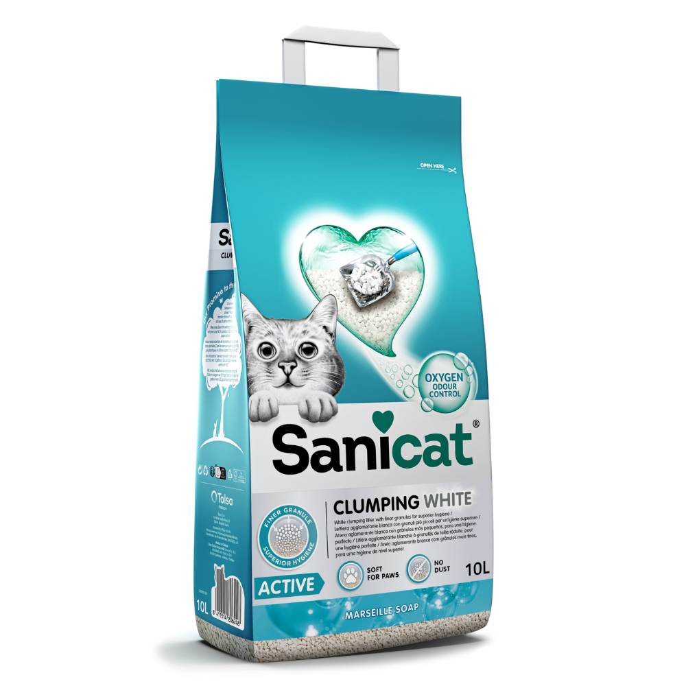 Sanicat Topaklanan Aktif Beyaz Marsilya Sabunu Kokulu Kedi Kumu 10 L