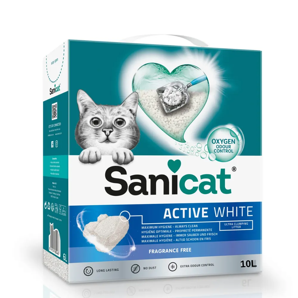 Sanicat Topaklanan Aktif Beyaz Kokusuz Kedi Kumu 10 L