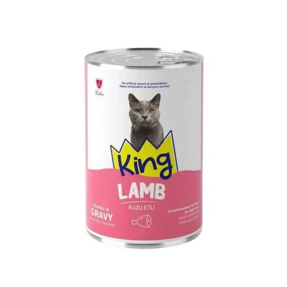 King Sos İçinde Et Parçacıklı Kuzu Etli Yetişkin Kedi Konservesi 400 Gr