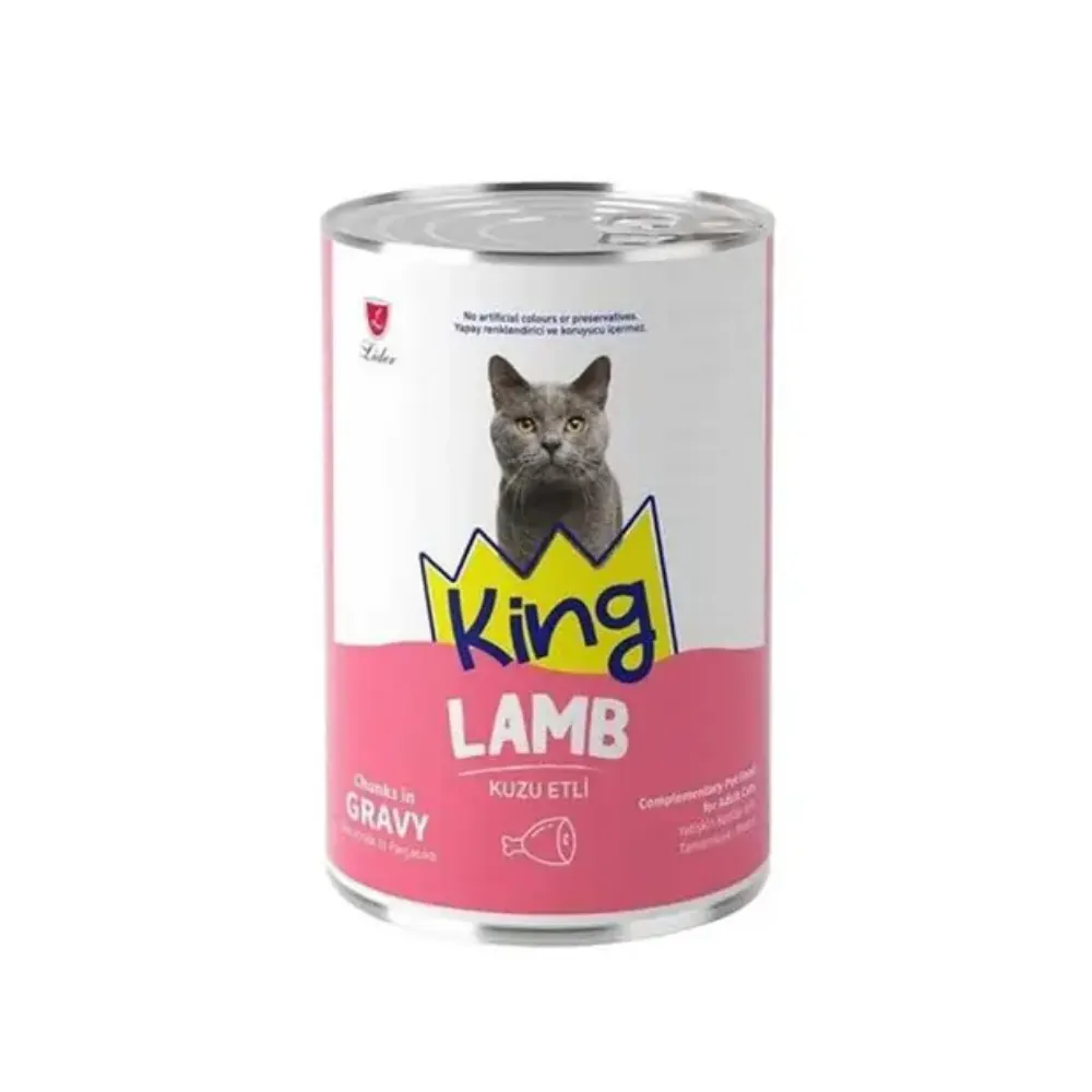 King Sos İçinde Et Parçacıklı Kuzu Etli Yetişkin Kedi Konservesi 400 Gr