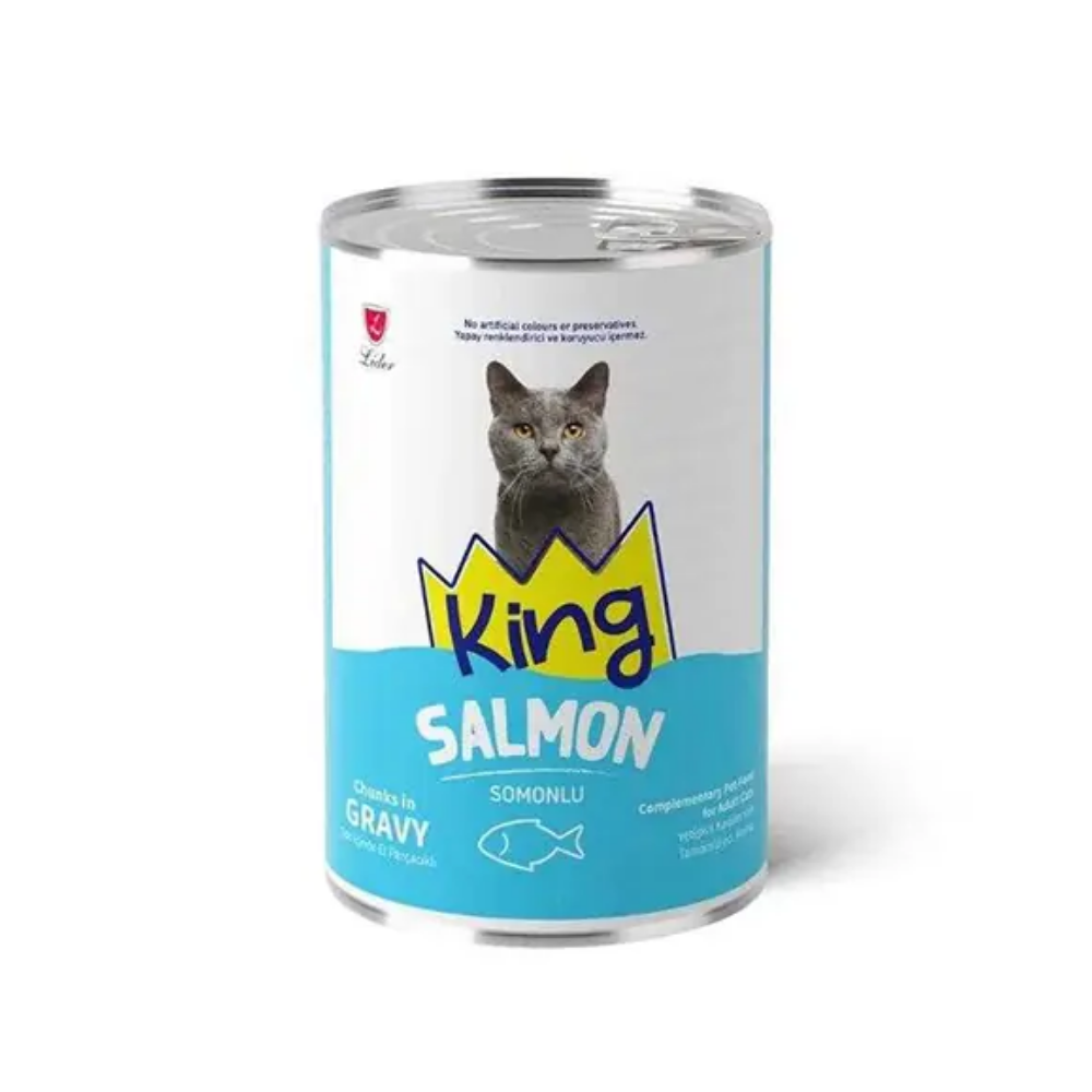 King Sos İçinde Et Parçacıklı Somonlu Yetişkin Kedi Konservesi 400 Gr