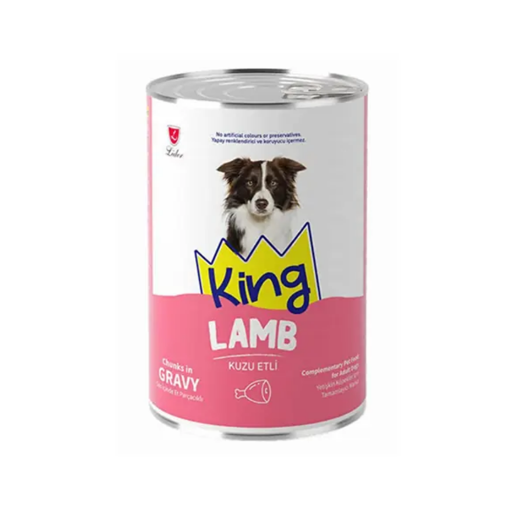 King Sos İçerisinde Et Parçacıklı Kuzu Etli Köpek Konservesi 400gr