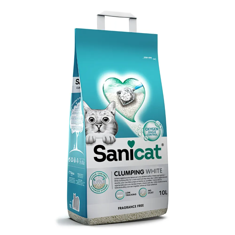 Sanicat Clumping White Topaklanan Beyaz Kokusuz Kedi Kumu 10 L