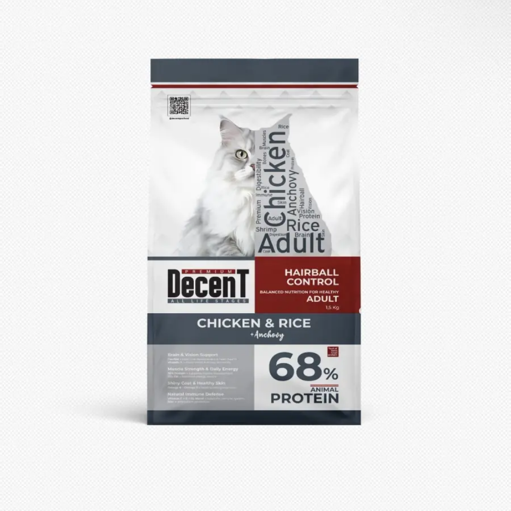 Decent Hairball Control Tavuklu Yetişkin Kedi Maması 1.5 Kg