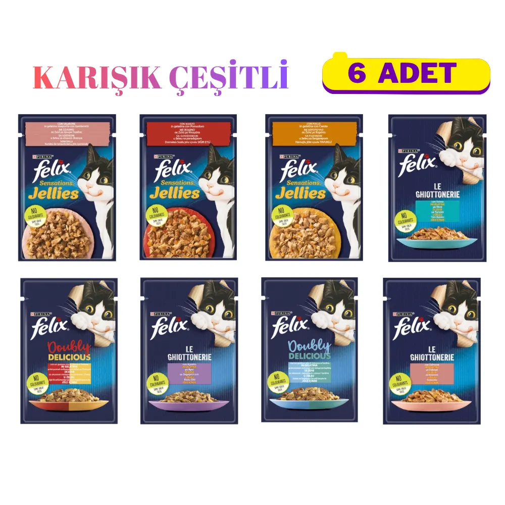 Purina Felix Pouch Kedi Yaş Maması Karışık Çeşitli 85 gr 6 Adet
