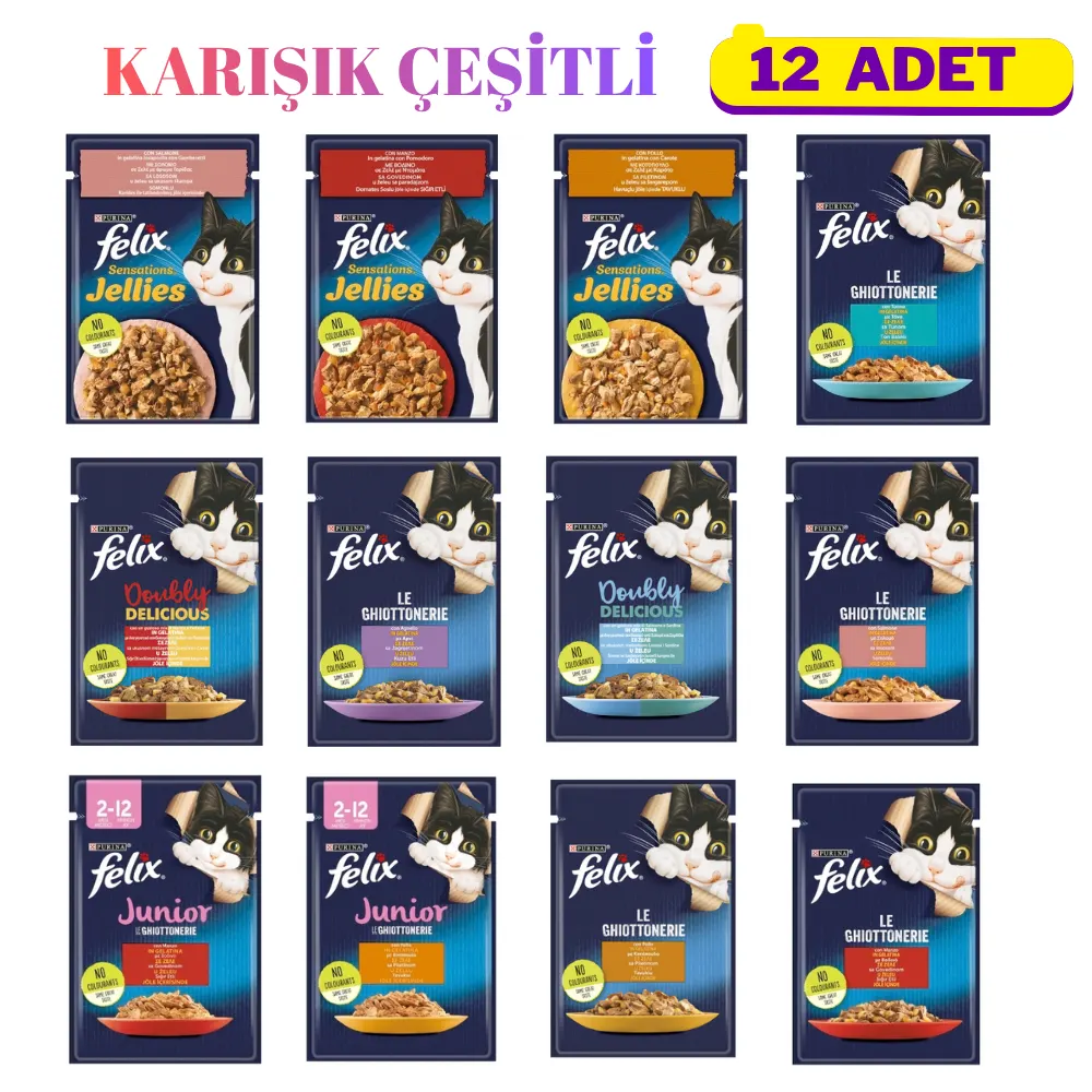 Purina Felix Pouch Kedi Yaş Maması Karışık Çeşitli 85 gr 12 Adet
