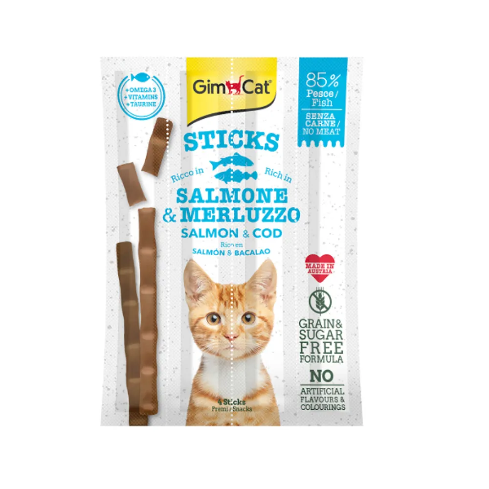 GimCat Sticks Morina Balıklı ve Somonlu Kedi Ödül Çubuğu 20 gr (4'lü)