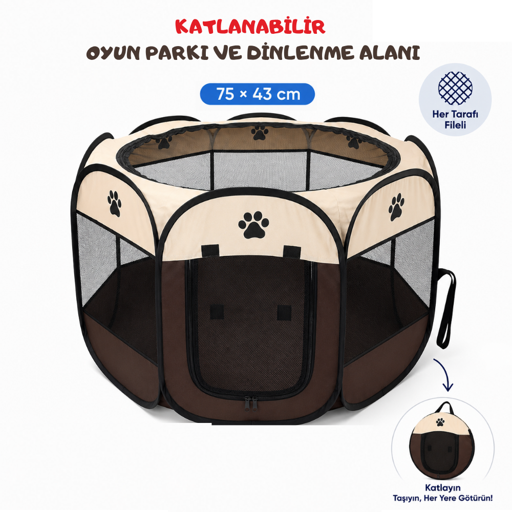 Katlanabilir Sekizgen Kedi ve Köpek Oyun Evi 75 × 43 cm Beyaz